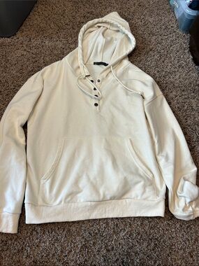 Women’s Cream Hooded Pullover Shirt with Front Pocket